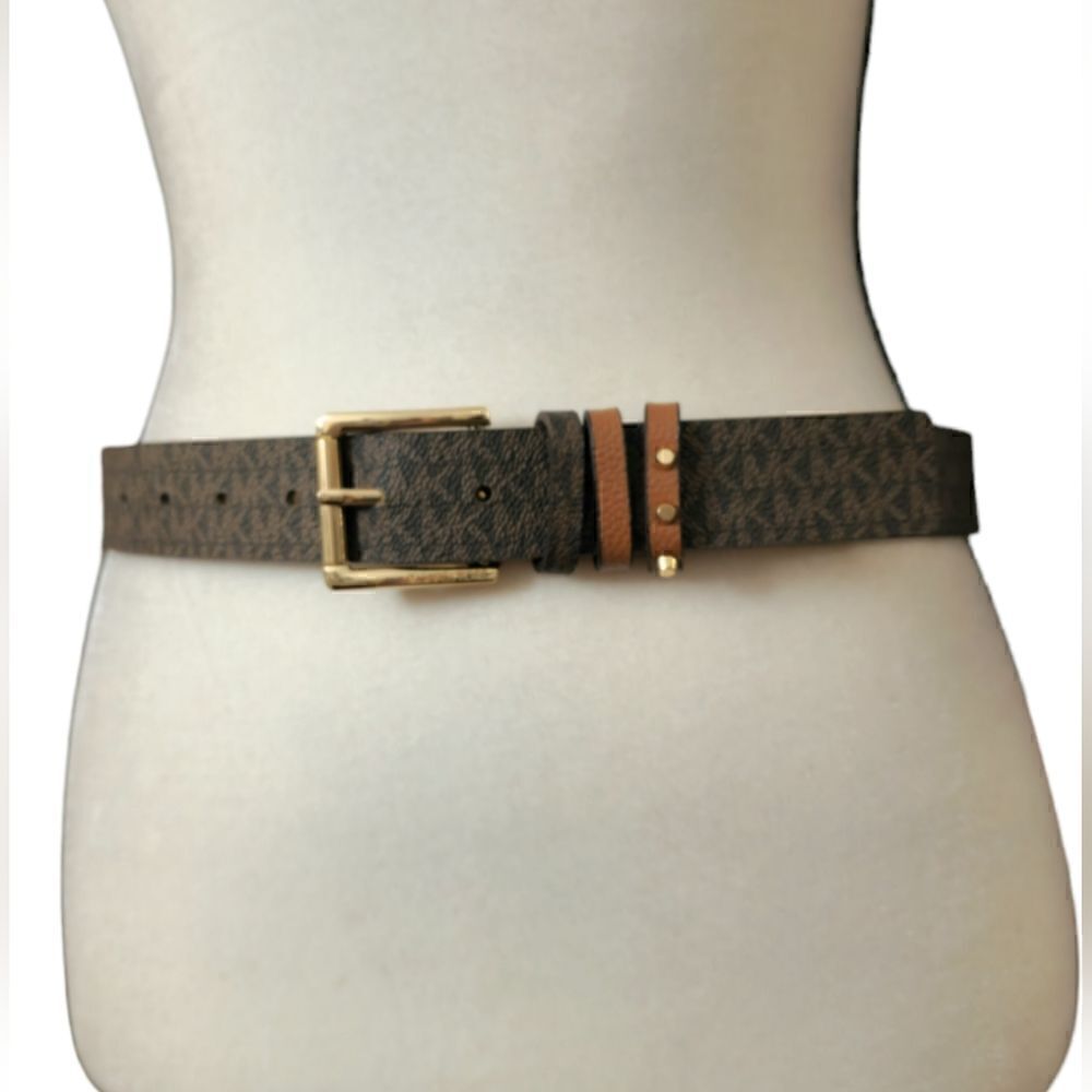 Michael kors brown leather logo belt